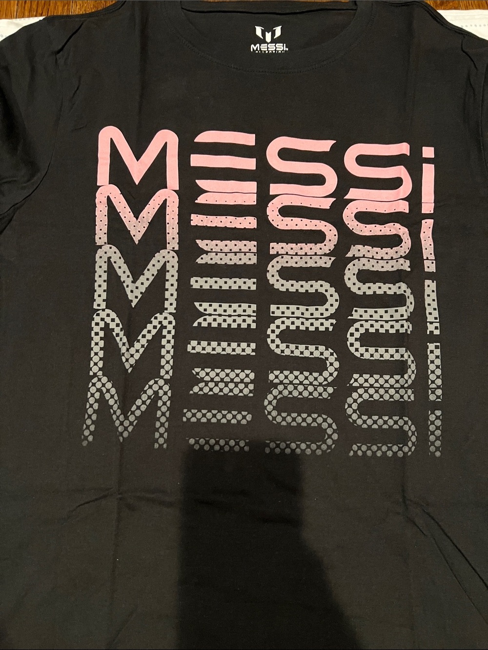 Messi Women’s Black Short Sleeve Tee with Pink & Gray Graphic